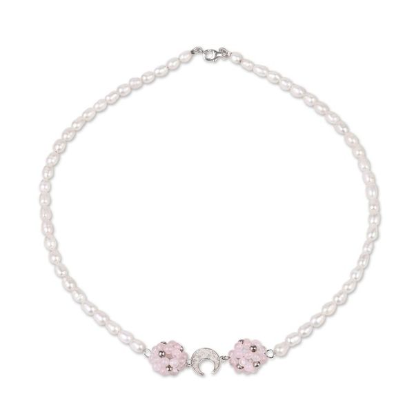Alternate image for Sterling Silver and Rose Quartz Choker Filigree Moon