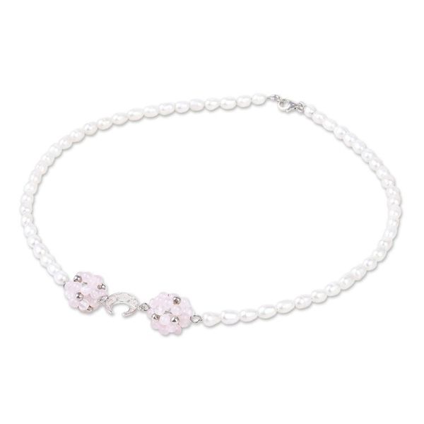 Alternate image for Sterling Silver and Rose Quartz Choker Filigree Moon