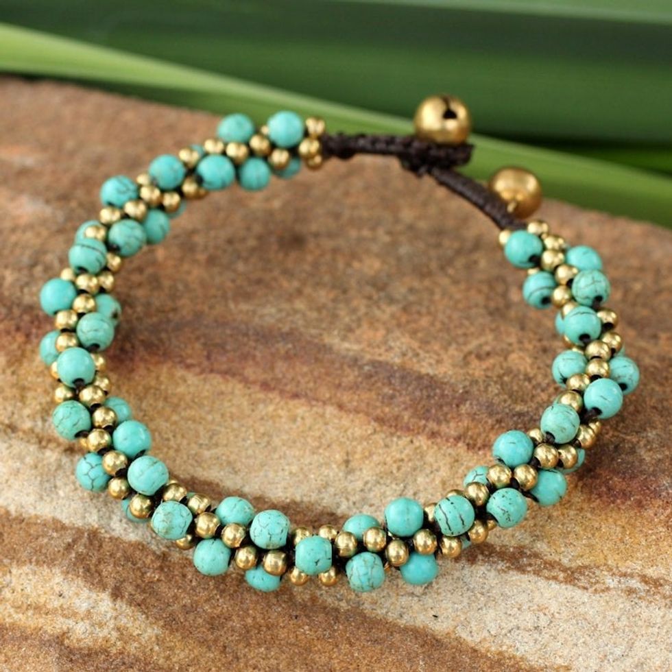 Brass and Dyed Calcite Bracelet 'Bells in the Sky'