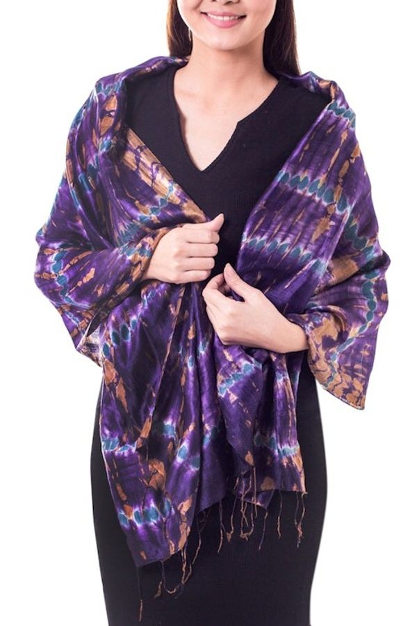 Alternate image for Fair Trade Tie Dye Silk Shawl Orchid Mystique