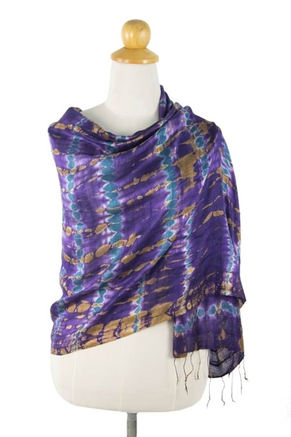 Alternate image for Fair Trade Tie Dye Silk Shawl Orchid Mystique