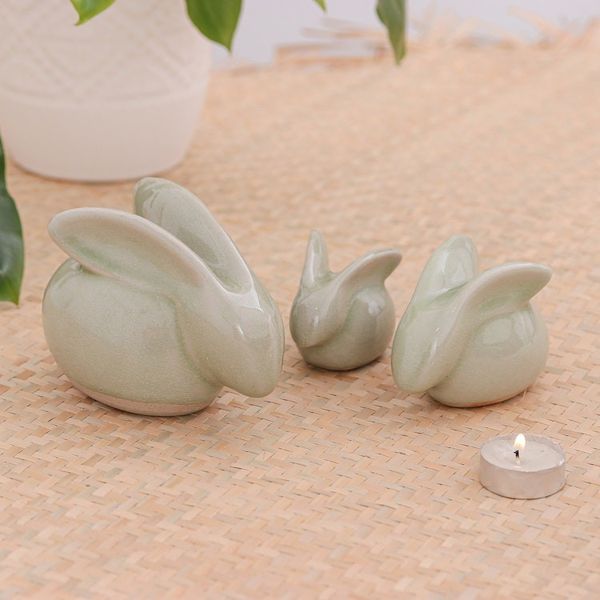 Alternate image for Hand Crafted Celadon Ceramic Sculptures Set of 3 Chiang Mai Rabbits