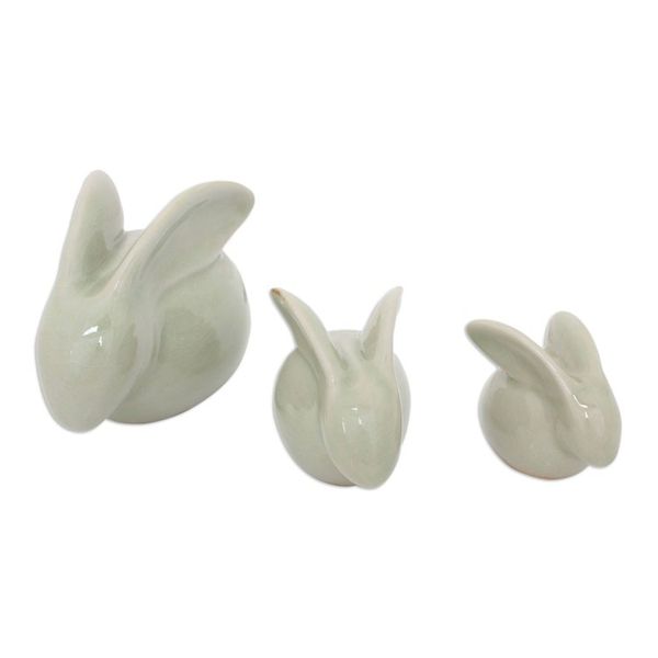 Alternate image for Hand Crafted Celadon Ceramic Sculptures Set of 3 Chiang Mai Rabbits