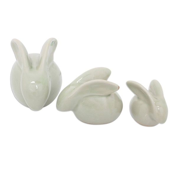 Alternate image for Hand Crafted Celadon Ceramic Sculptures Set of 3 Chiang Mai Rabbits