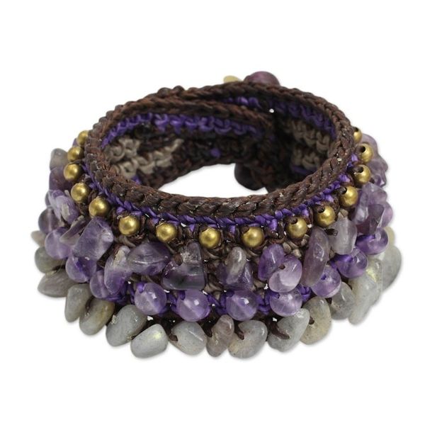 Alternate image for Thai Artisan Crafted Crocheted Amethyst Labradorite Bracelet Orchid Bower