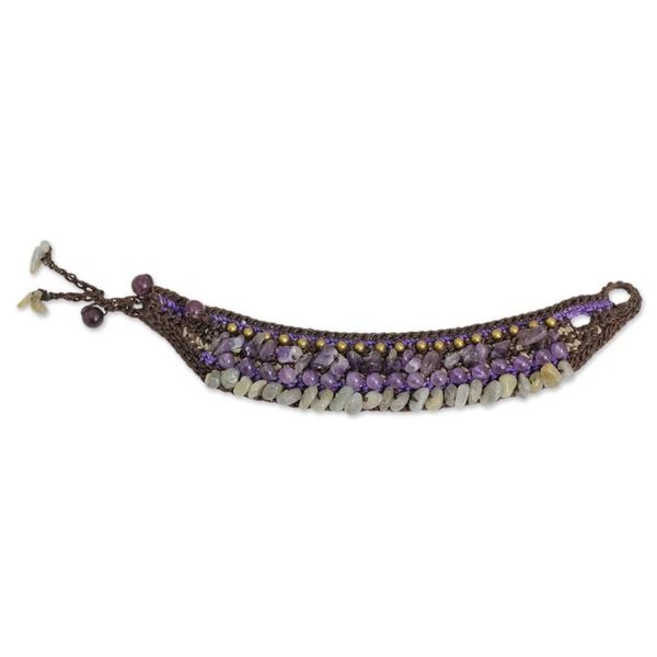Alternate image for Thai Artisan Crafted Crocheted Amethyst Labradorite Bracelet Orchid Bower