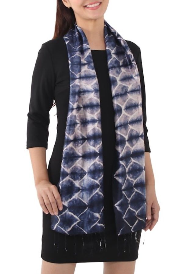 Alternate image for Silk Scarf from Thailand Sapphire Mystique