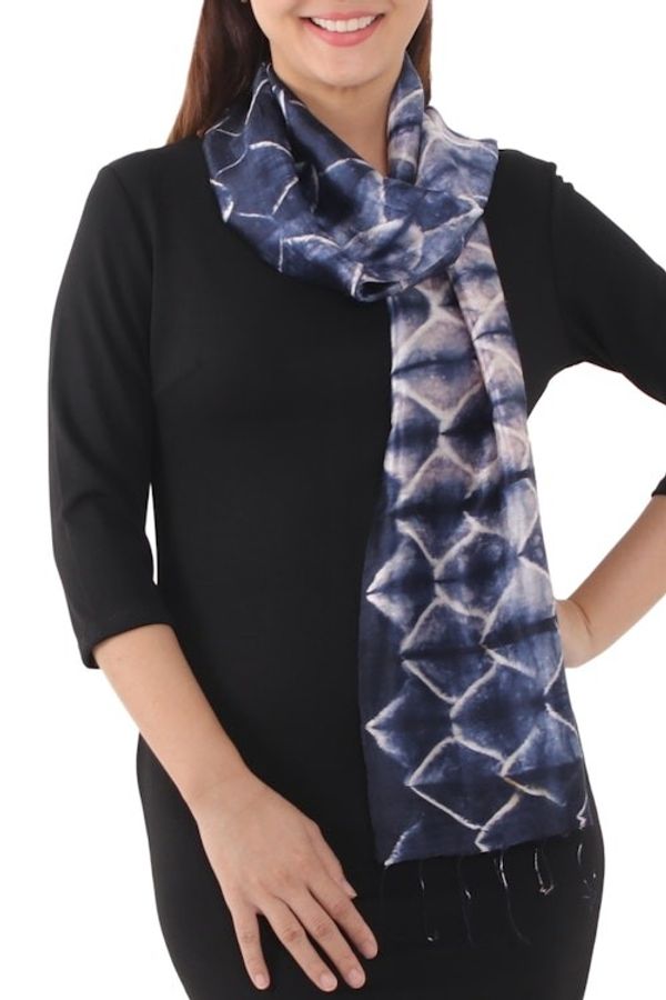 Alternate image for Silk Scarf from Thailand Sapphire Mystique