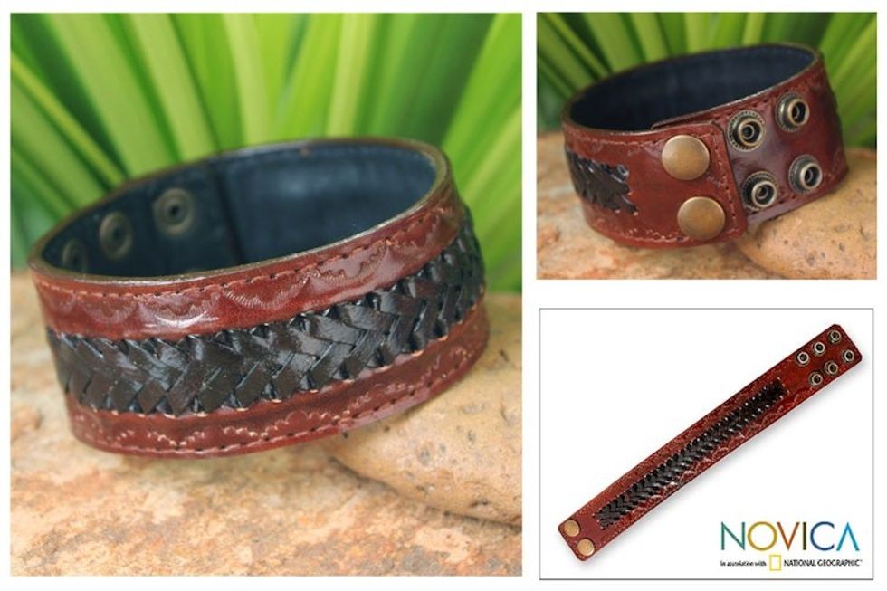 Men's Handcrafted Leather Wristband Bracelet 'Chiang Rai Trek'