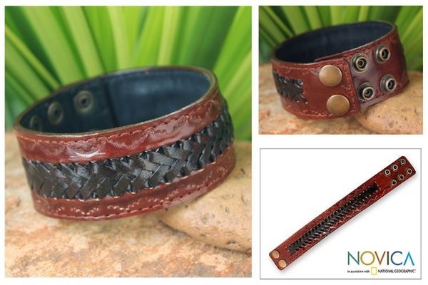 Alternate image for Mens Handcrafted Leather Wristband Bracelet Chiang Rai Trek