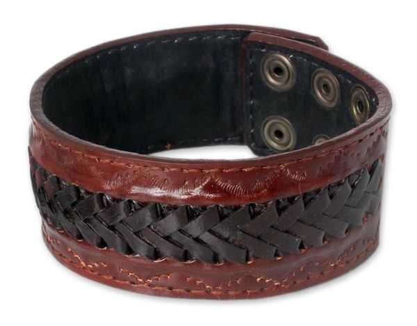 Alternate image for Mens Handcrafted Leather Wristband Bracelet Chiang Rai Trek