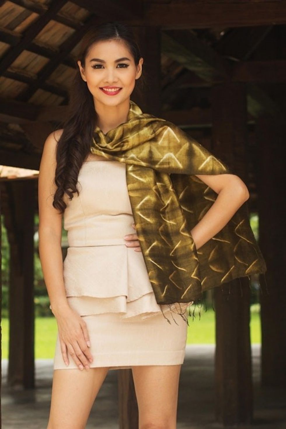 Silk Tie Dye Scarf from Thailand 'Olive Mystique'