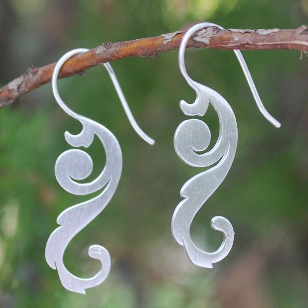 Sterling Silver Drop Earrings 'Thai Flora'