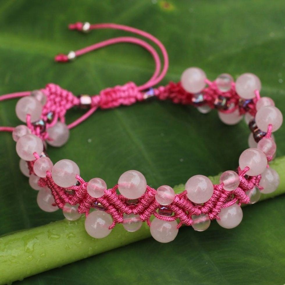 Artisan Crafted Rose Quartz Wristband Bracelet 'Waves'