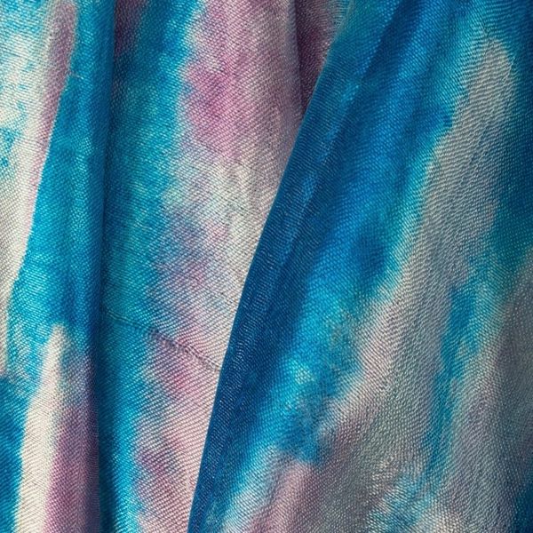 Alternate image for Blue and Pink Tie Dye Silk Scarf Azure Thai Rive