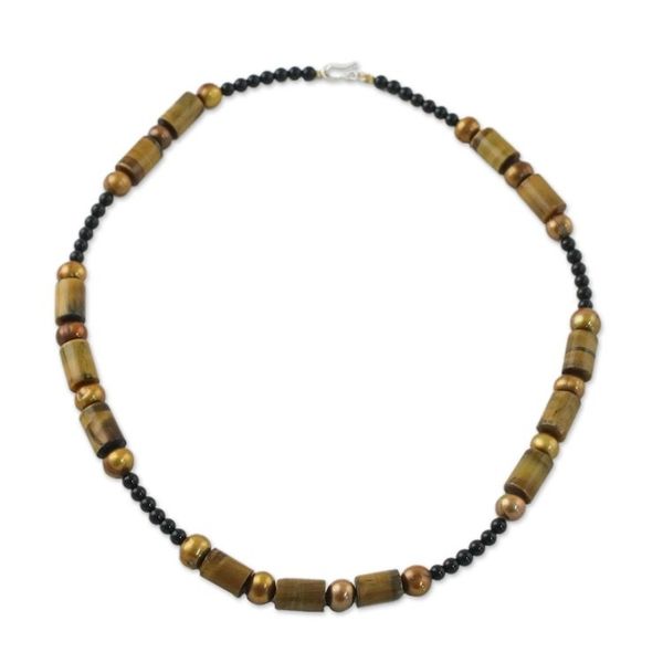 Alternate image for Beaded Onyx and Tigers Eye Necklace Honey Bamboo