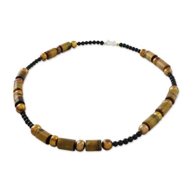Alternate image for Beaded Onyx and Tigers Eye Necklace Honey Bamboo