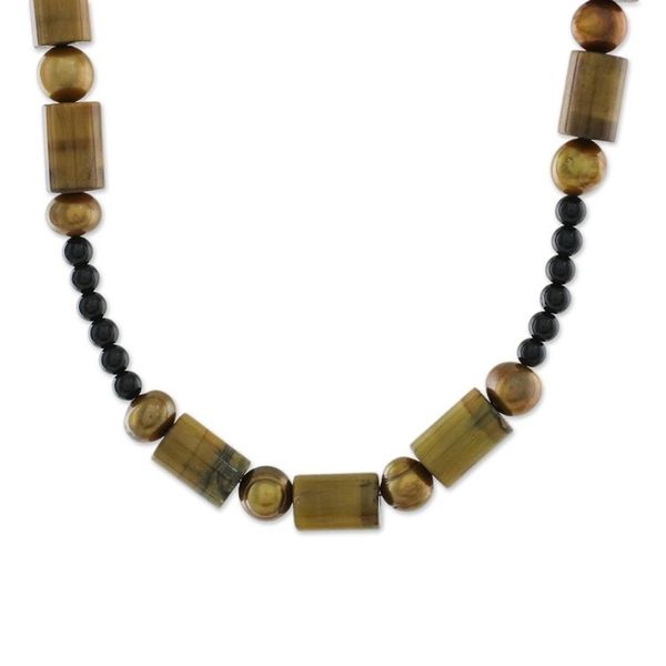Alternate image for Beaded Onyx and Tigers Eye Necklace Honey Bamboo