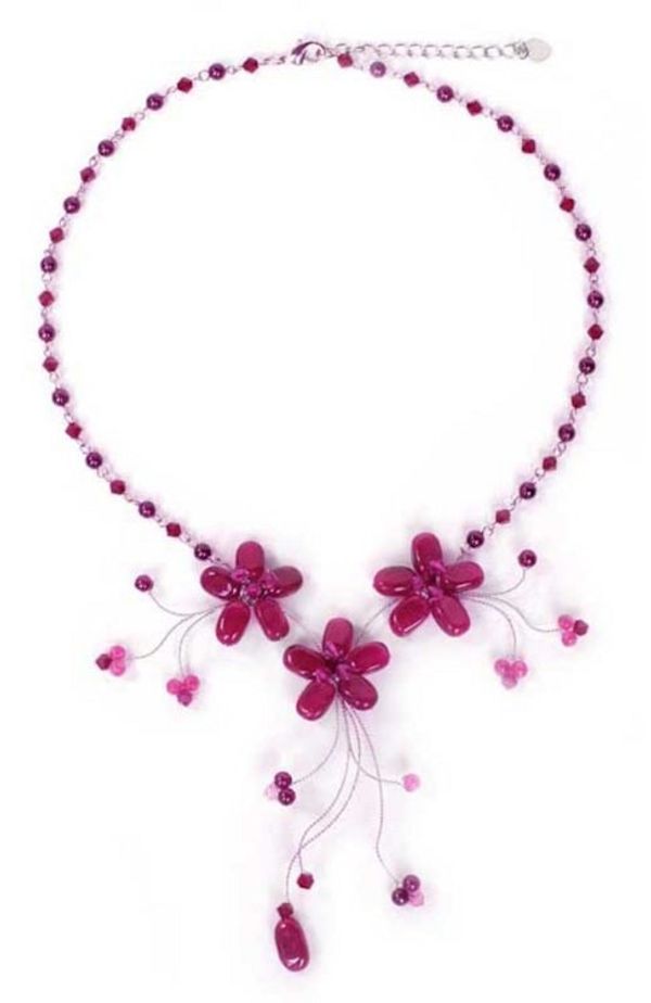 Alternate image for Fair Trade Beaded Quartz Necklace Red Rosebud Burst