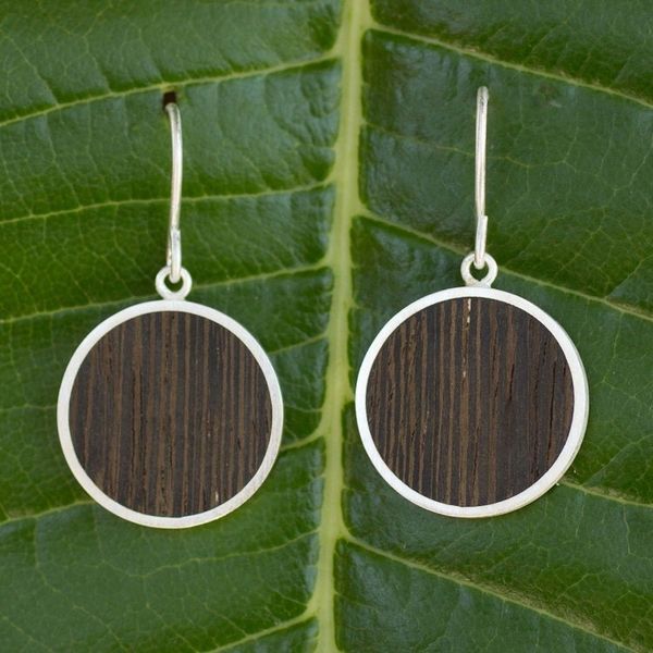 Alternate image for Wood and sterling silver dangle earrings Forest Moon
