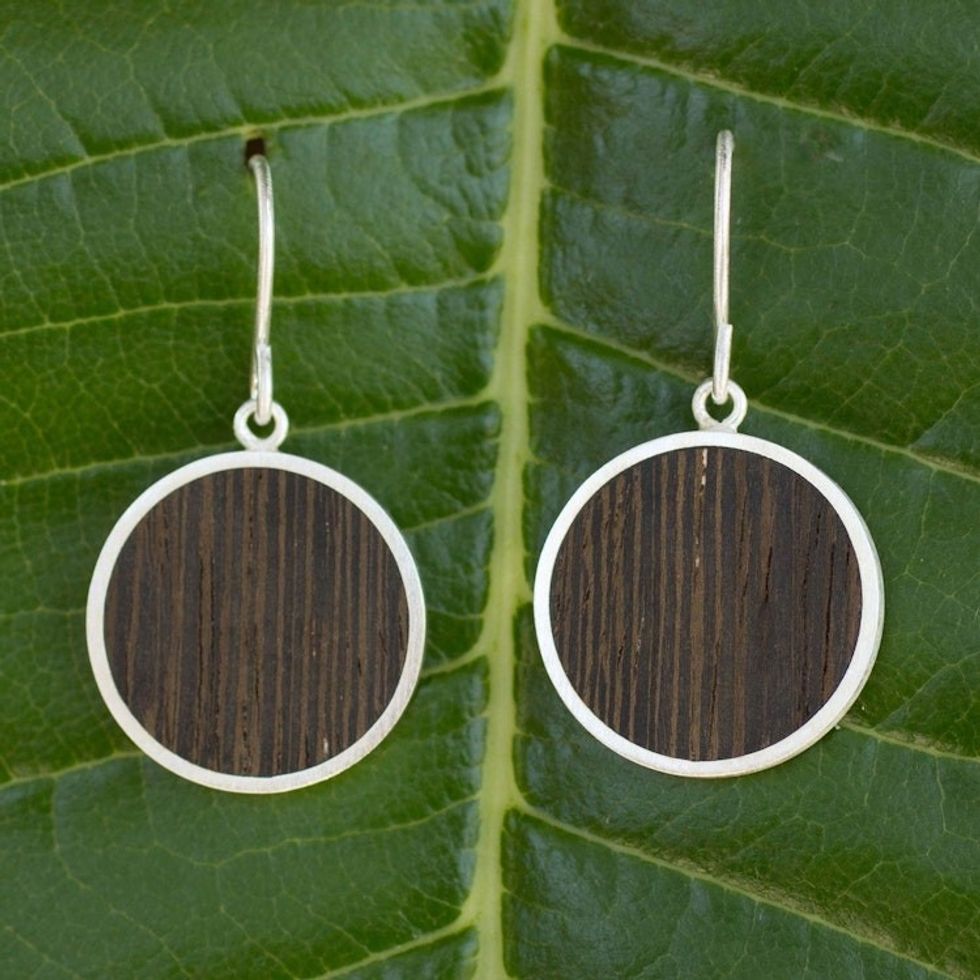 Wood and sterling silver dangle earrings 'Forest Moon'