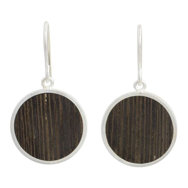 Alternate image for Wood and sterling silver dangle earrings Forest Moon