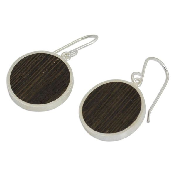 Alternate image for Wood and sterling silver dangle earrings Forest Moon