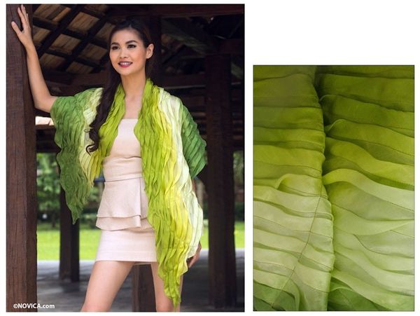 Alternate image for Ombre Silk Scarf in Yellow and Green Evolving Green