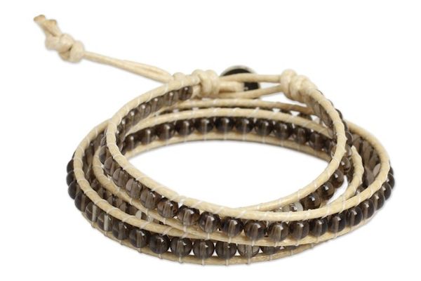 Alternate image for Thai Hand Knotted Smoky Quartz Wrap Bracelet Subtle Sigh