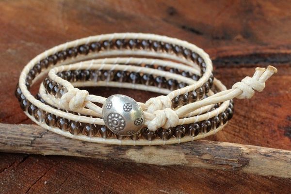 Alternate image for Thai Hand Knotted Smoky Quartz Wrap Bracelet Subtle Sigh
