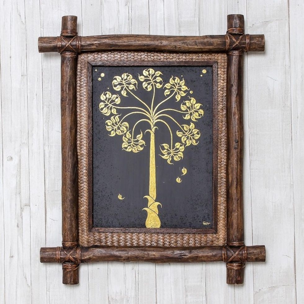 Golden Bo Tree Framed Painting from Thailand 'Golden Bo Tree'