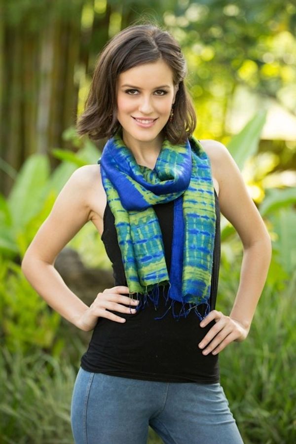 Alternate image for Unique Handcrafted Tie Dyed Silk Scarf Thai Meadow