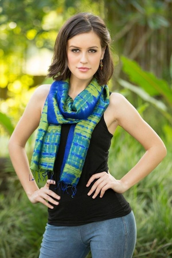 Alternate image for Unique Handcrafted Tie Dyed Silk Scarf Thai Meadow