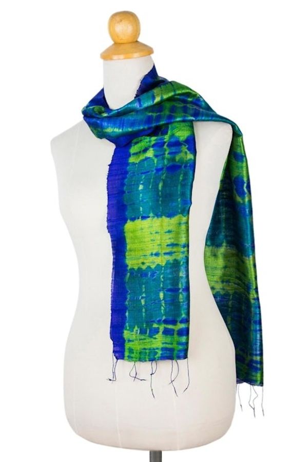 Alternate image for Unique Handcrafted Tie Dyed Silk Scarf Thai Meadow
