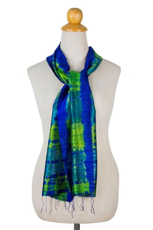 Alternate image for Unique Handcrafted Tie Dyed Silk Scarf Thai Meadow