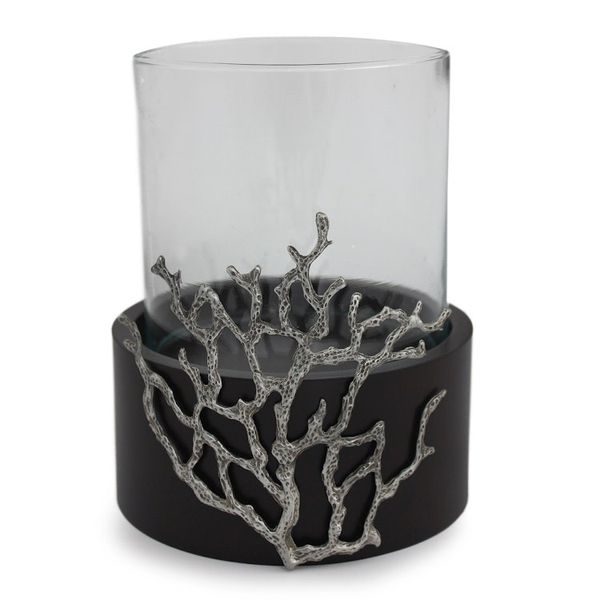 Alternate image for Hand Made Wood Candleholder Medium Coral Light