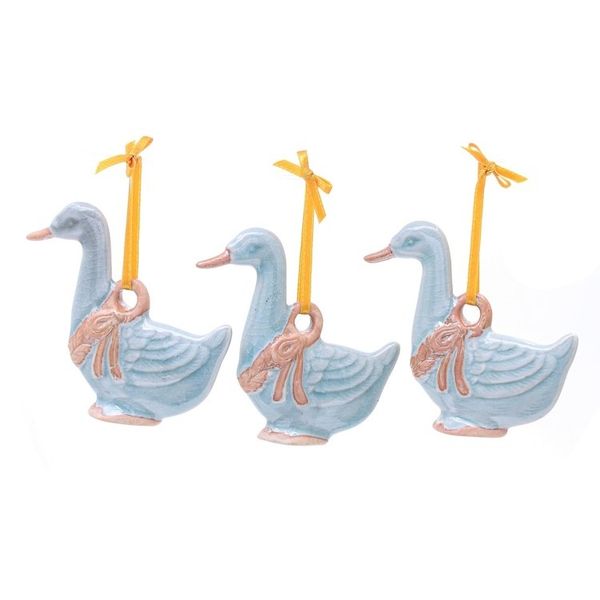 Alternate image for Artisan Crafted Celadon Ceramic Ornaments set of 3 Festive Blue Ducks