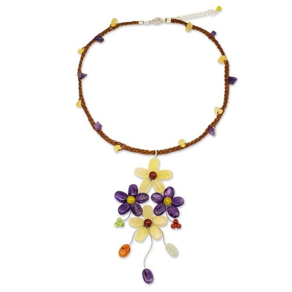 Alternate image for Artisan Crafted Multi-gemstone Flower Necklace Twilight Bouquet