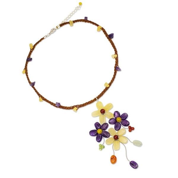 Alternate image for Artisan Crafted Multi-gemstone Flower Necklace Twilight Bouquet