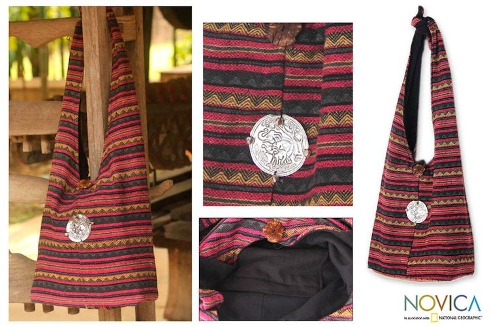 Handmade Striped Cotton Shoulder Bag 'Antique North'