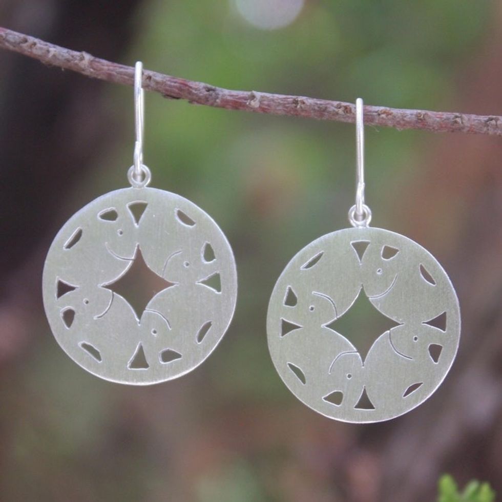 Sterling Silver Dangle Earrings 'Elephant Moon'