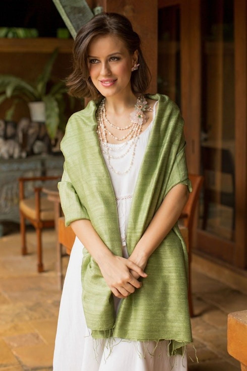 Hand Made Silk Shawl 'Green Treasure'