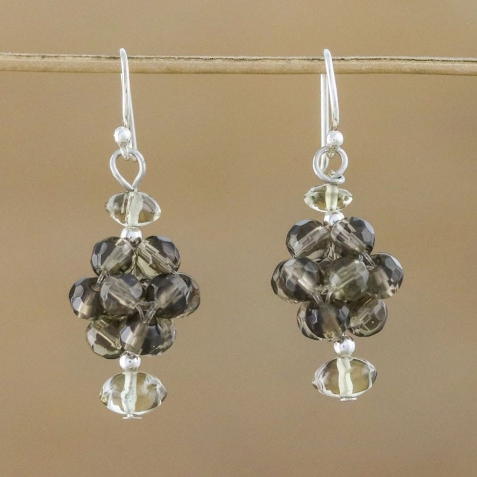 Quartz cluster earrings 'Smoky Mystique'