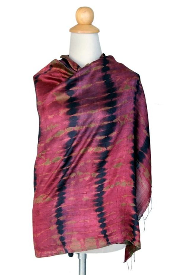 Alternate image for Unique Silk Shawl from Thailand Crimson Reflecting Pools