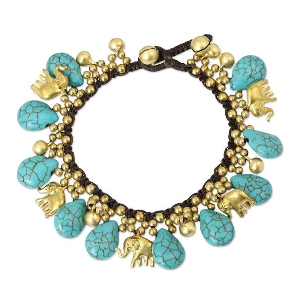 Alternate image for Brass Beaded Turquoise Colored Elephant Bracelet Siam Legacy