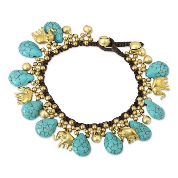 Alternate image for Brass Beaded Turquoise Colored Elephant Bracelet Siam Legacy