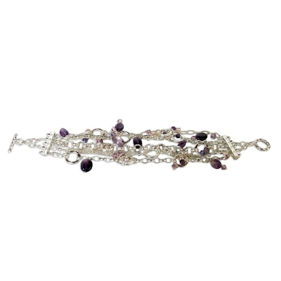 Hand Made Sterling Silver and Amethyst Bracelet 'Purple Contrasts'