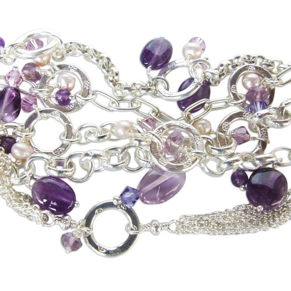 Alternate image for Hand Made Sterling Silver and Amethyst Bracelet Purple Contrasts