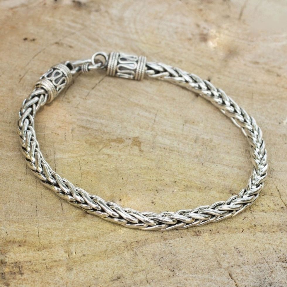 Men's Sterling Silver Chain Bracelet from Thailand 'Strength'