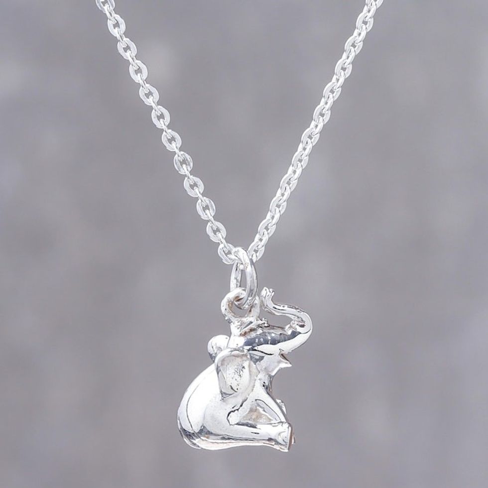 Handcrafted Sterling Silver Pendant Necklace 'Laughing Elephant'